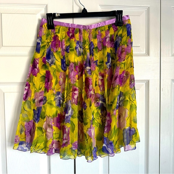 WD.NY Womens Pleated Silk Skirt Sz 6 Floral Lined Y2K Easter Flowy Coquette Girl - Picture 2 of 8